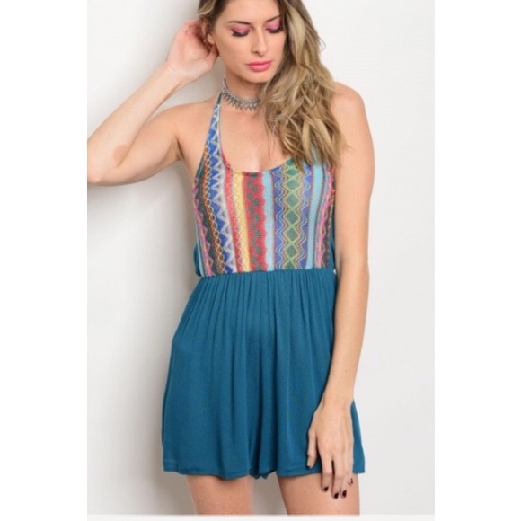 Pants - Multi Color Bodice & Teal Romper